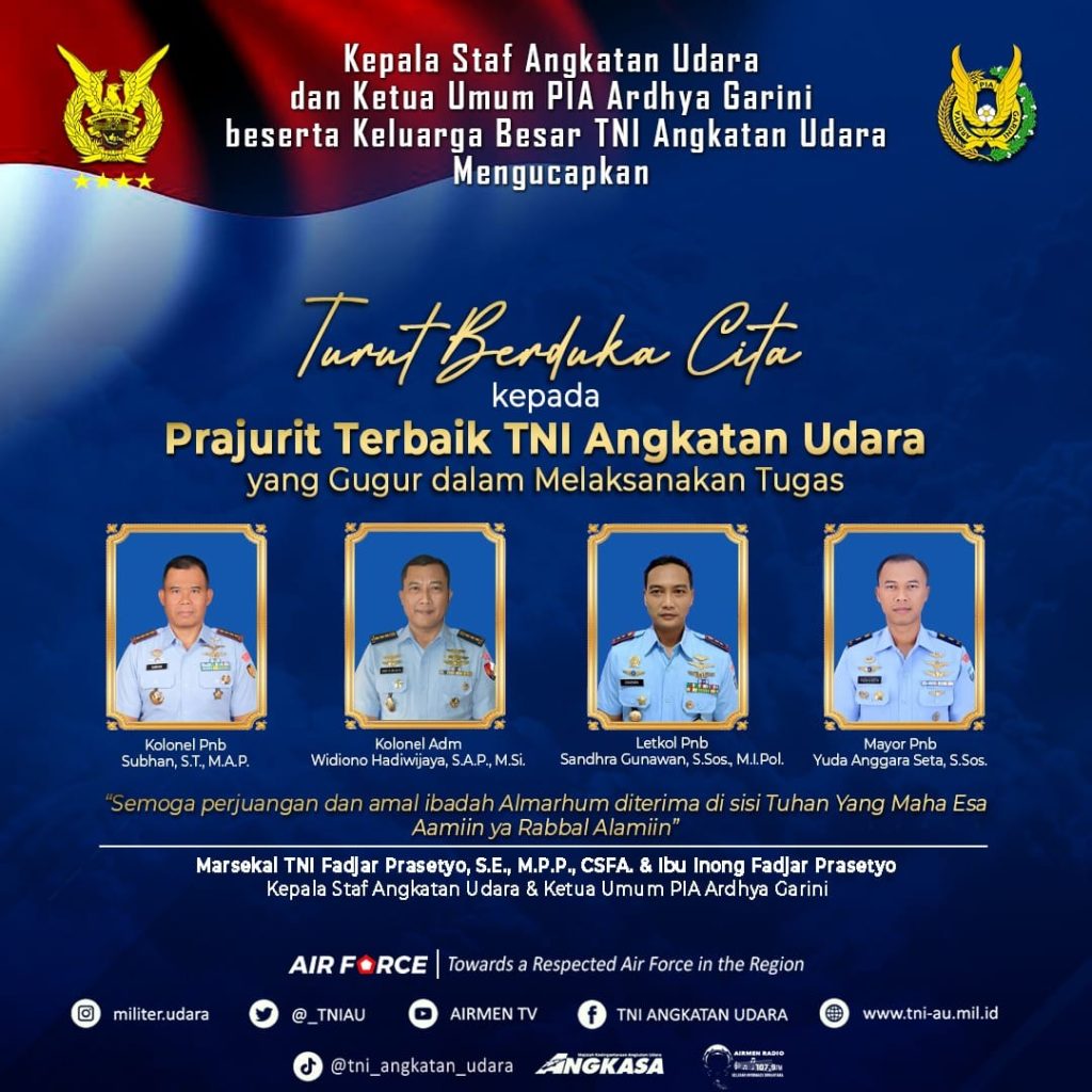 4 Prajurit Terbaiknya Gugur, Kepala TNI AU Sampaikan Duka Mendalam