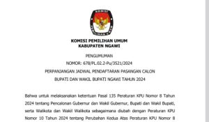 Penerimaan Pendaftaan Calon Bupati dan Wakil Bupati Ngawi Diperpanjang